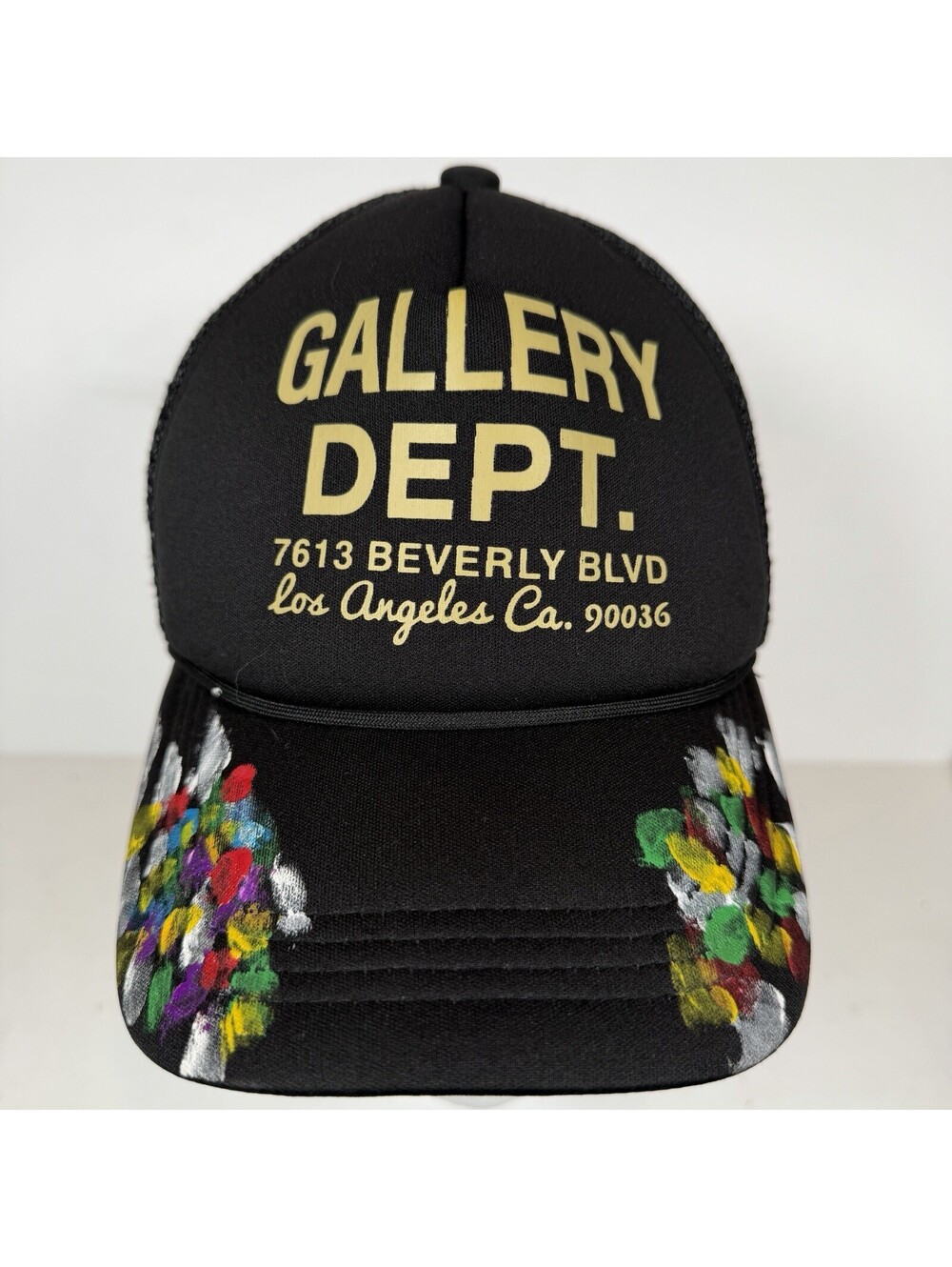 Gallery Dept. Hat Cap Snapback Black Mesh Trucker Front Paint Splatter USA